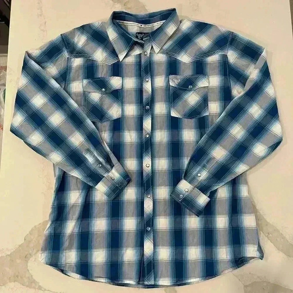 Cowboy Hardware Other - Cowboy Hardware Royal Classic Blue Plaid Long Sleeve Western Shirt Mens XXL Snap